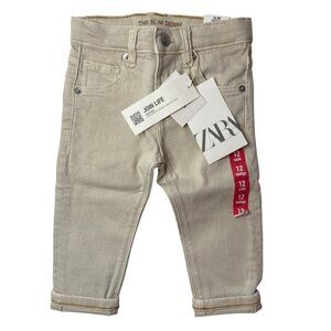 NWT Zara Baby Beige Slim Denim Jeans 9-12 Months Casual Fall Winter Unisex